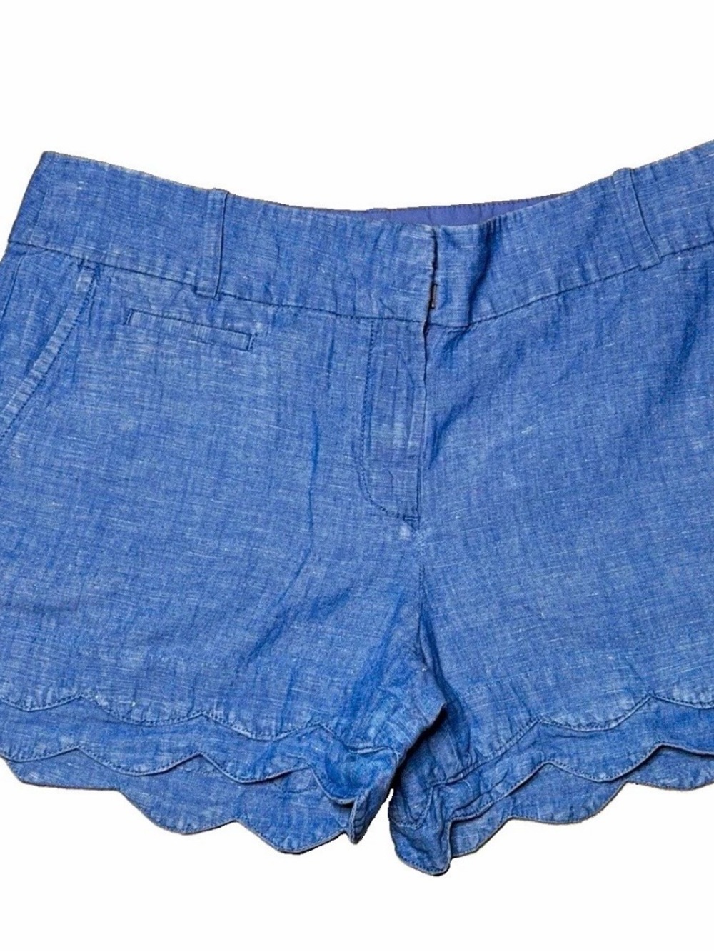 LOFT Blue Scalloped Hem High-Waist Shorts